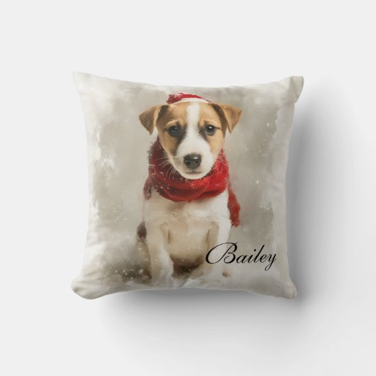 Dog Name Throw Pillow – Personalized Dog Artwork クッション (正面)