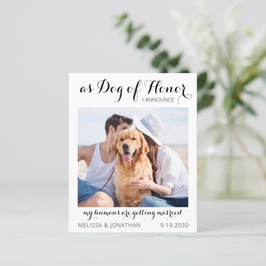 Dog Of Honor Budget結婚式Save日付はがき (スタンド正面)
