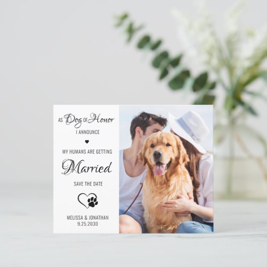 Dog Of Honor Pet Photo Dog Save The Date Card (スタンド正面)