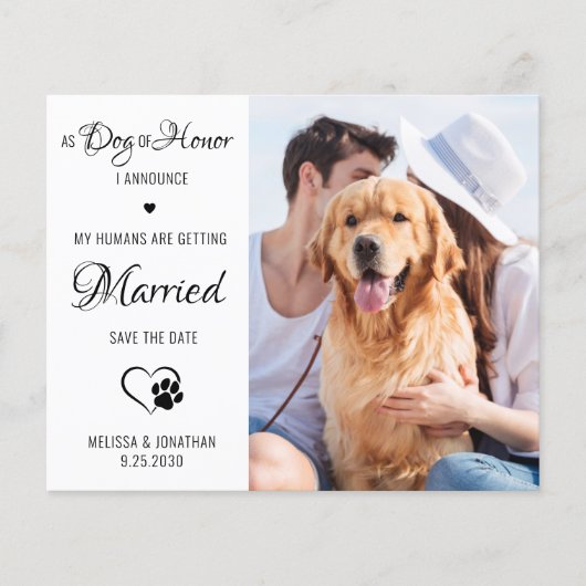 Dog Of Honor Pet Photo Dog Save The Date Card (正面)