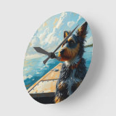 Dog on a boat ラウンド壁時計 (傾斜)