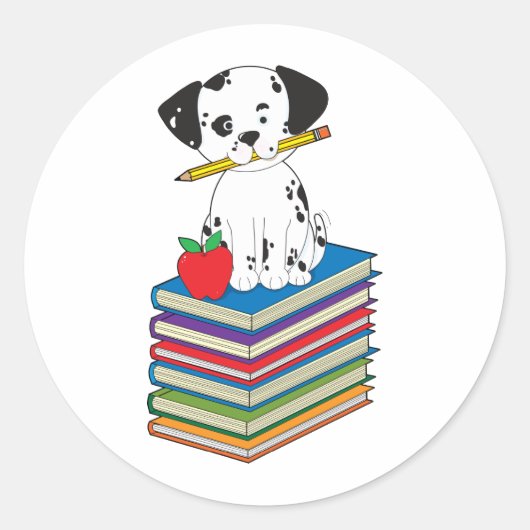 Dog on Books ラウンドシール (正面)
