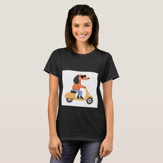Dog on Scooter - Funny and Stylish Illustration Tシャツ (正面フル)