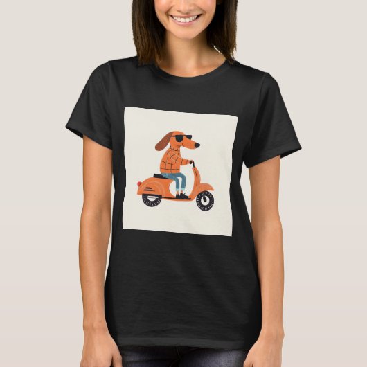 Dog on Scooter - Funny and Stylish Illustration Tシャツ (正面)