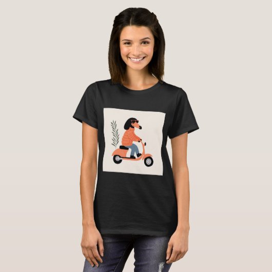 Dog on Scooter - Funny and Stylish Illustration Tシャツ (正面フル)