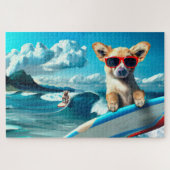 Dog on Surfboard Wearing Sunglasses AI Art ジグソーパズル (横)