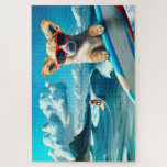 Dog on Surfboard Wearing Sunglasses AI Art ジグソーパズル<br><div class="desc">This cool computer-generated digital art graphic shows dogs on surfboards in an ocean surfing. There are waves and Hawaii-like mountains in the background. Created with multiple image generations of the AI source DALL-E, this new form of artwork is fun for fans of technology, surfing, the ocean, and dogs! Makes a...</div>
