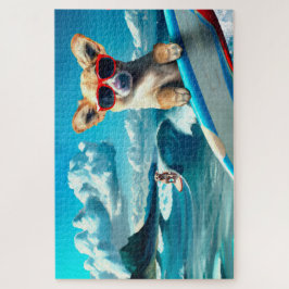 Dog on Surfboard Wearing Sunglasses AI Art ジグソーパズル