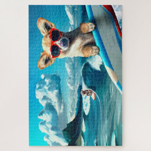 Dog on Surfboard Wearing Sunglasses AI Art ジグソーパズル (縦)