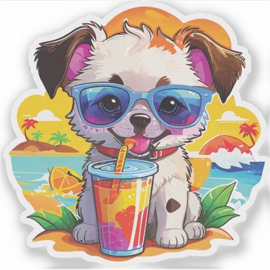 dog on the beach シール (正面)