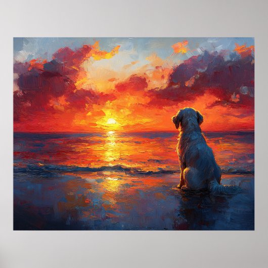Dog on the Beach Watching the Sunset ポスター (正面)