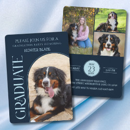 Dog Party Pet Photos Navy Blue Graduation 招待状