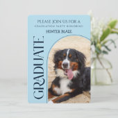 Dog Party Pet Photos Navy Blue Graduation 招待状 (スタンド正面)