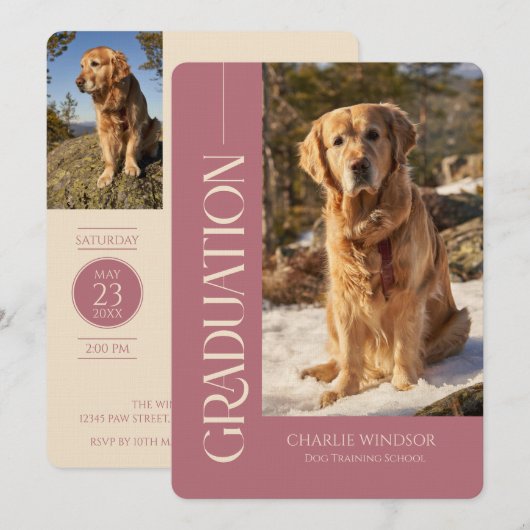 Dog Party Pet Photos Rose Gold Graduation 招待状 (正面/裏面)