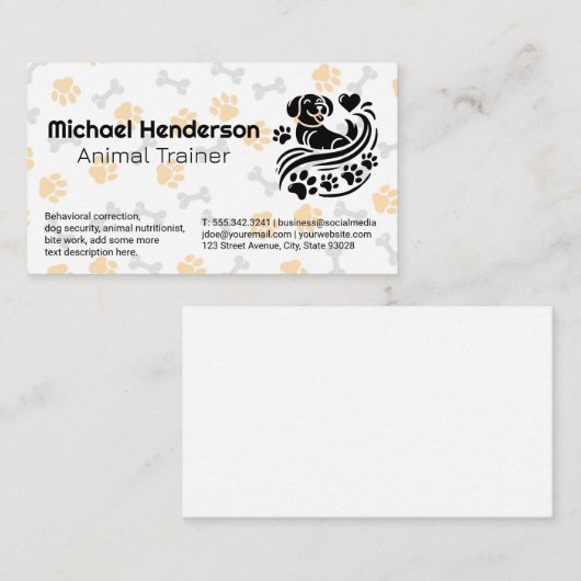 Dog Paw and Doggie Bone Patterns | Pet Store 名刺 (正面/裏面)
