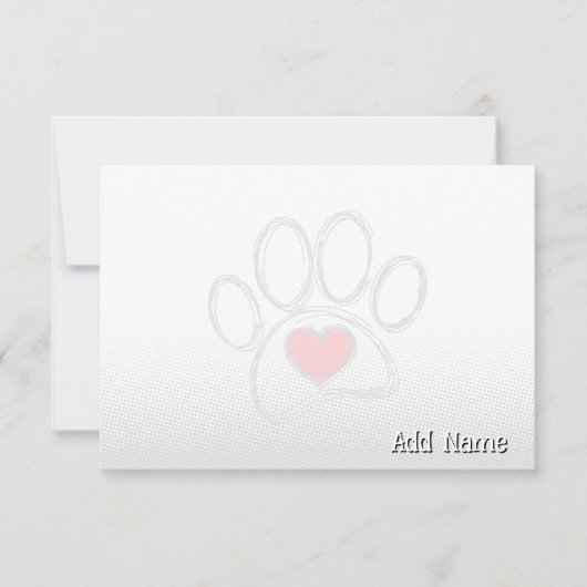 Dog Paw and Heart Blank All Occasion Custom Name  ノートカード (正面)