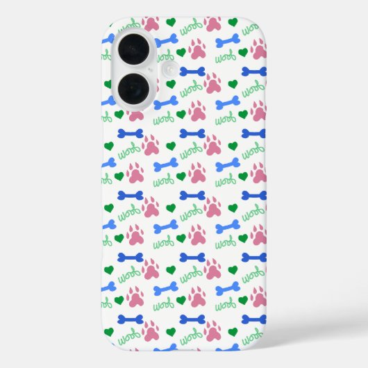 Dog Paw Bones Hearts Woof Pattern Pink Green Blue Case-Mate iPhoneケース (裏面)