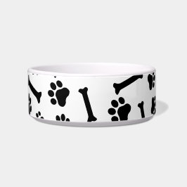 Dog Paw & Bones Seamless Pattern - Black & White ボウル