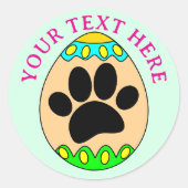 Dog Paw Easter Egg Print Custom Text ラウンドシール (正面)