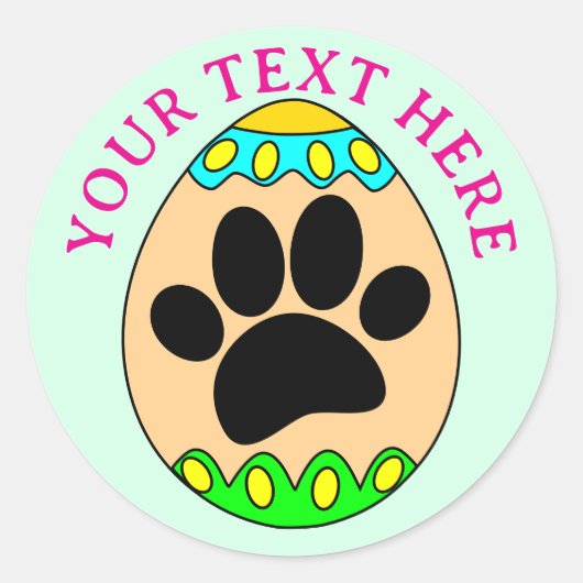 Dog Paw Easter Egg Print Custom Text ラウンドシール (正面)