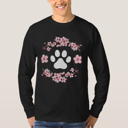 Dog Paw Fur Mama Women s Pink Flowers Sakura Dog M Tシャツ (正面)