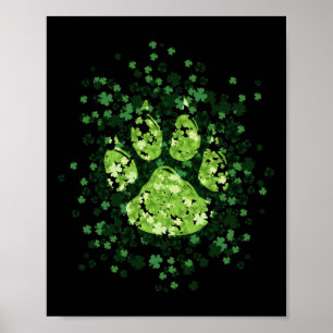 Dog Paw Irish Lucky Green Shamrock Clover ポスター