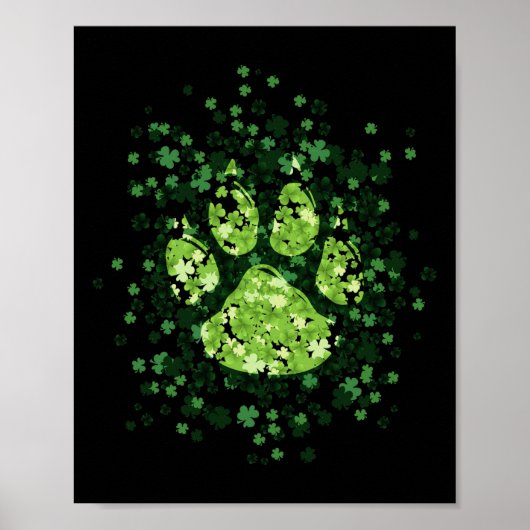 Dog Paw Irish Lucky Green Shamrock Clover ポスター (正面)
