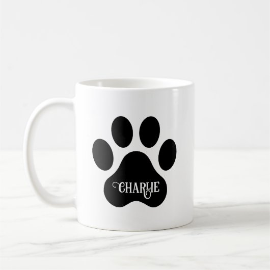 Dog Paw Name Silhouette Design コーヒーマグカップ (左)