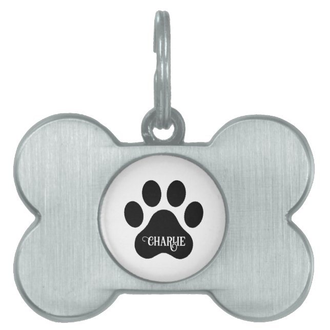 Dog Paw Name Silhouette Design ペットネームタグ (正面)