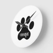 Dog Paw Name Silhouette Design ラウンド壁時計 (傾斜)
