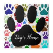 Dog Paw Pattern With Custom Name Ceramic Tile タイル (正面)