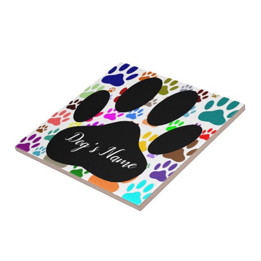 Dog Paw Pattern With Custom Name Ceramic Tile タイル (側面)