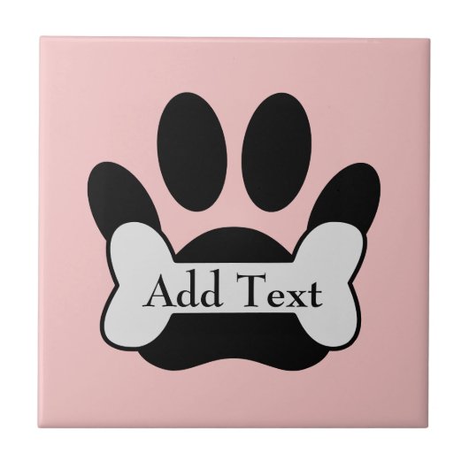 Dog Paw Print And Bone On Baby Pink Editable タイル (正面)