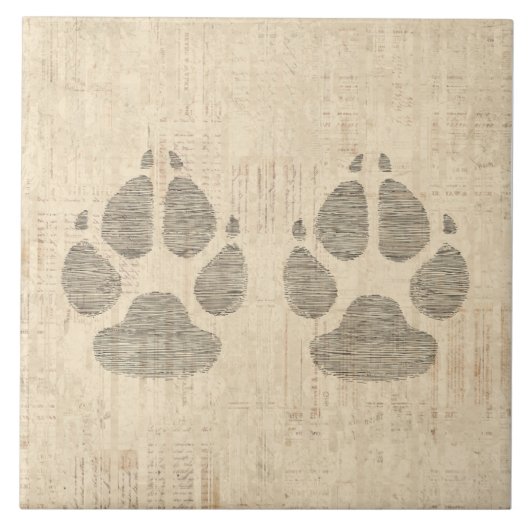 Dog Paw Print Art with Script紙背景 タイル (正面)