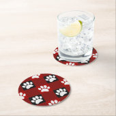 Dog Paw Print Buffalo Plaid In Black and Red ラウンドペーパーコースター (インサイチュ)