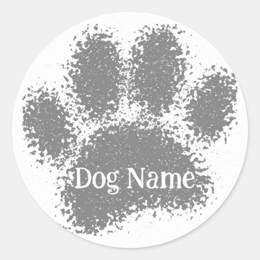 Dog Paw Print Custom Name Rubber Stamp Effect ラウンドシール (正面)