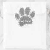 Dog Paw Print Custom Name Rubber Stamp Effect ラウンドシール (バッグ)