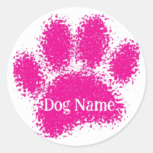 Dog Paw Print Custom Name Rubber Stamp Effect ラウンドシール (正面)
