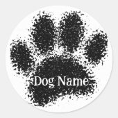 Dog Paw Print Custom Name Rubber Stamp Effect ラウンドシール (正面)