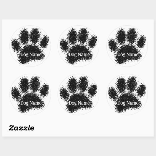 Dog Paw Print Custom Name Rubber Stamp Effect ラウンドシール (シート)