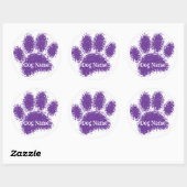 Dog Paw Print Custom Name Rubber Stamp Effect ラウンドシール (シート)