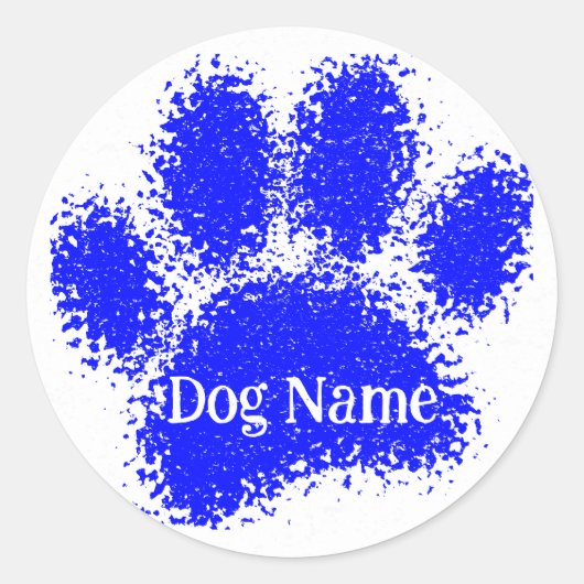 Dog Paw Print Custom Name Rubber Stamp Effect ラウンドシール (正面)