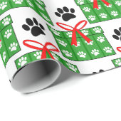 Dog Paw Print Gift Box Pattern Design Red Green ラッピングペーパー (ロールコーナー)