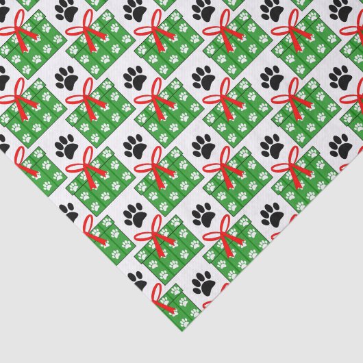 Dog Paw Print Gift Box Pattern Design Red Green 薄葉紙 (詳細)