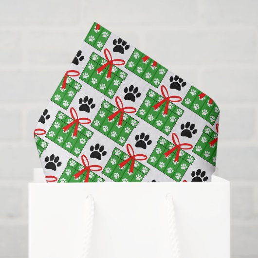 Dog Paw Print Gift Box Pattern Design Red Green 薄葉紙 (ギフトバッグ)