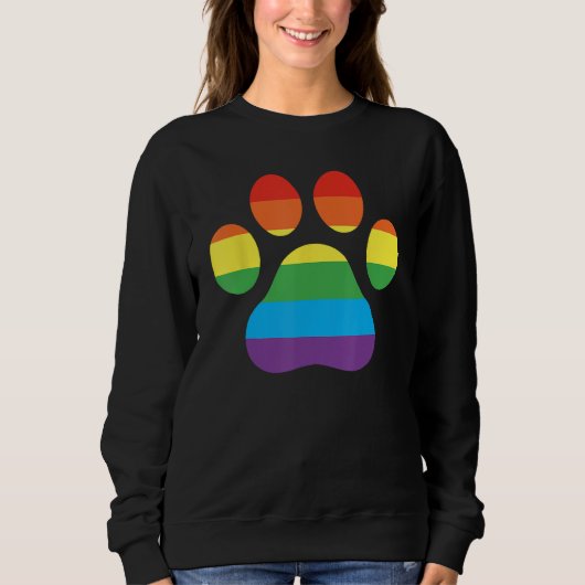 Dog Paw Print LGBTQ Rainbow Flag Gay Pride Ally Do スウェットシャツ (正面)