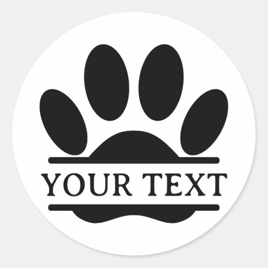 Dog Paw Print Split Drawing Editable Text ラウンドシール (正面)