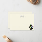 Dog Paw Print With Confetti And Streamer Monogram ノートカード (正面/裏面インサイチュ)