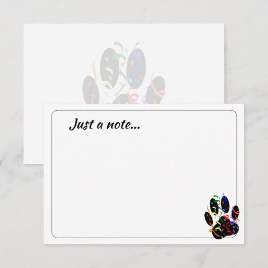 Dog Paw Print With Confetti Streamer Just a Note ノートカード (正面/裏面)