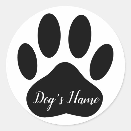 Dog Paw Print With Custom Name Black ラウンドシール (正面)